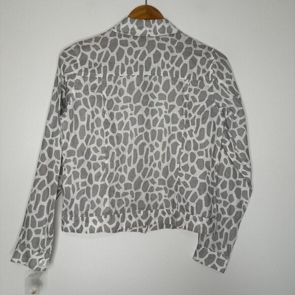 Pure Amici Button-up Jacket XS Gray White Animal Print 100% Linen - Picture 5 of 10